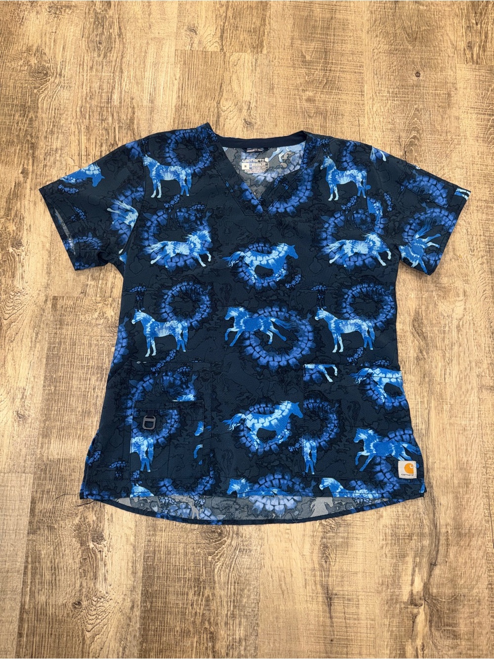 Carhartt Women's Scrub Top Horse V-Neck Medium Blue